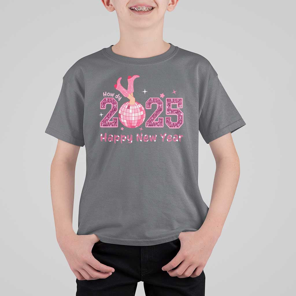 Funny Howdy 2025 Happy New Year T Shirt For Kid Cowgirl New Year's Eve Party Disco Ball