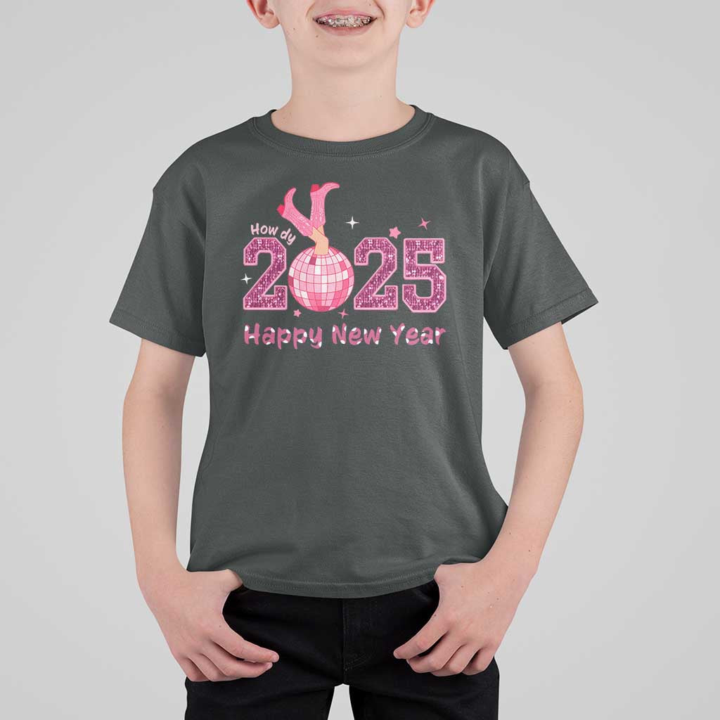 Funny Howdy 2025 Happy New Year T Shirt For Kid Cowgirl New Year's Eve Party Disco Ball