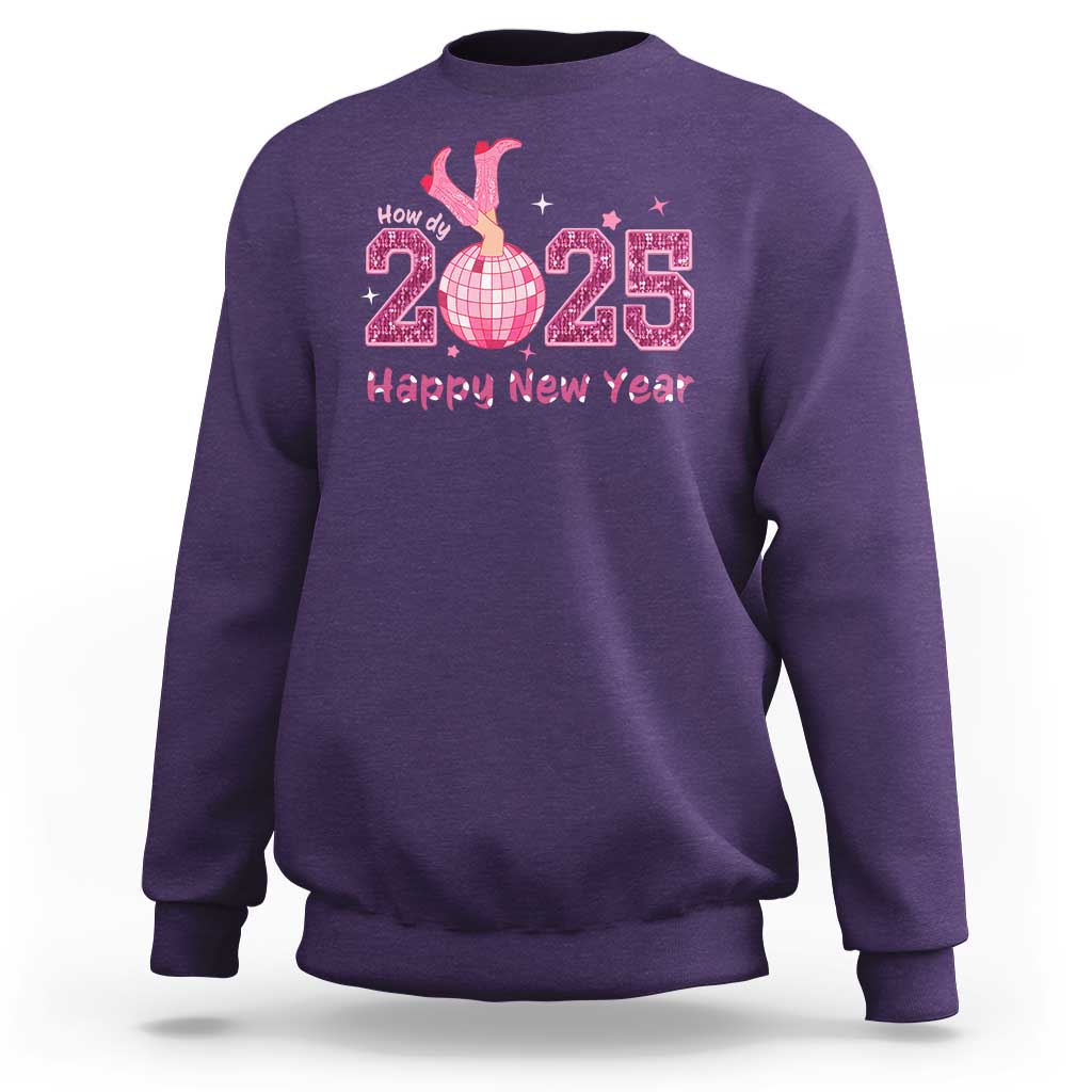 Funny Howdy 2025 Happy New Year Sweatshirt Cowgirl New Year's Eve Party Disco Ball
