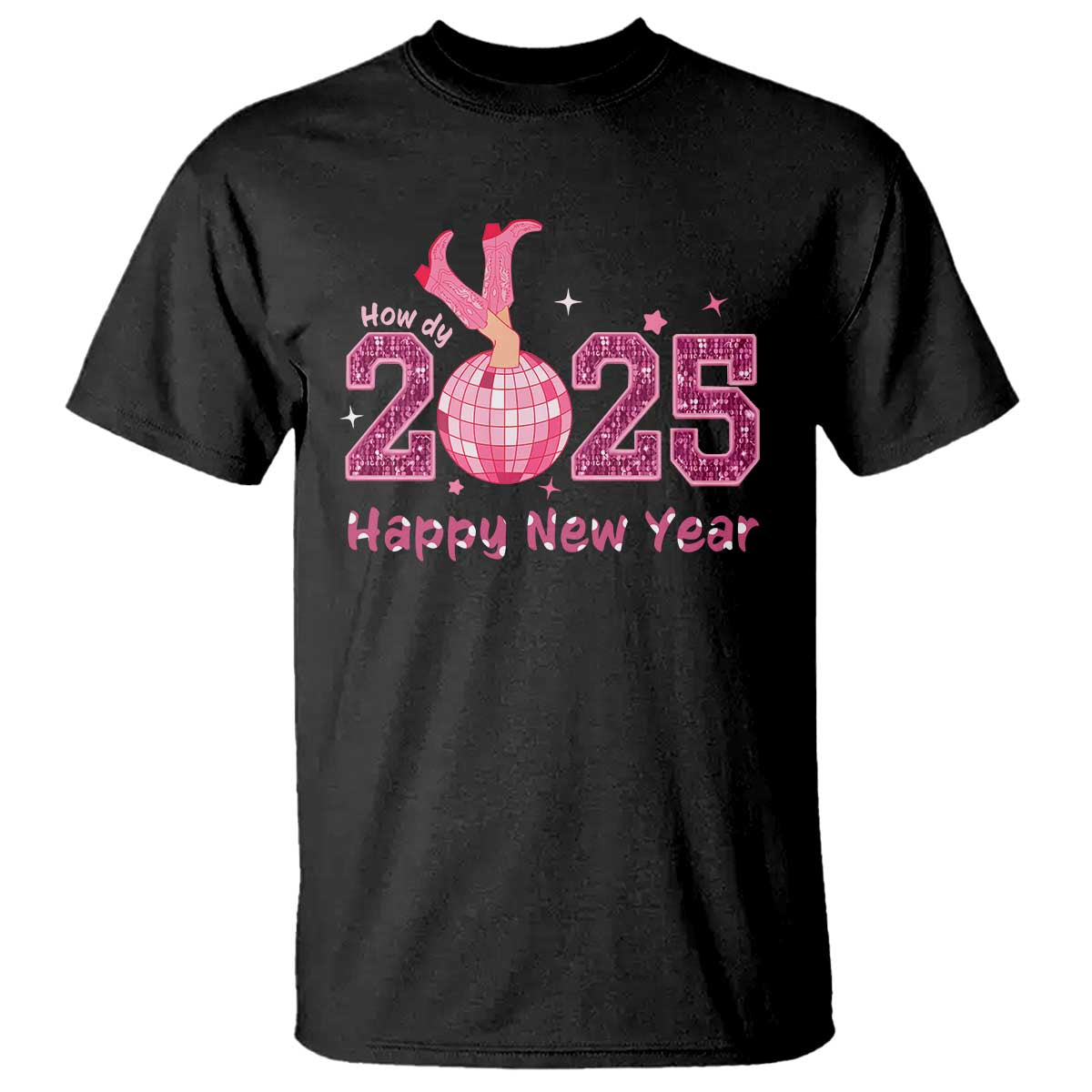 Funny Howdy 2025 Happy New Year T Shirt Cowgirl New Year's Eve Party Disco Ball - Wonder Print Shop