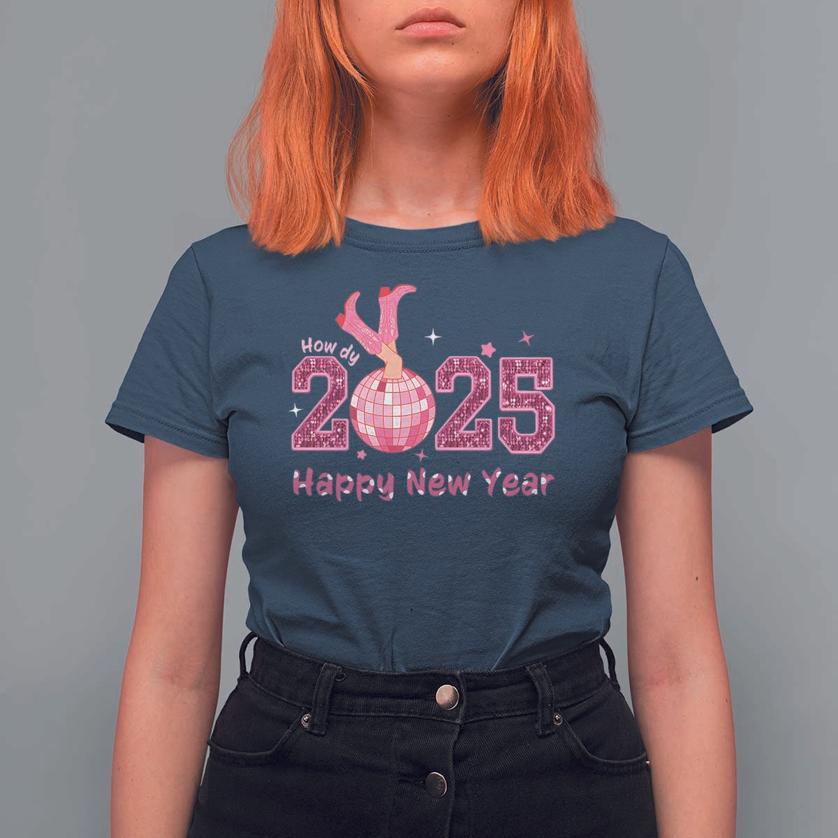 Funny Howdy 2025 Happy New Year T Shirt For Women Cowgirl New Year's Eve Party Disco Ball - Wonder Print Shop