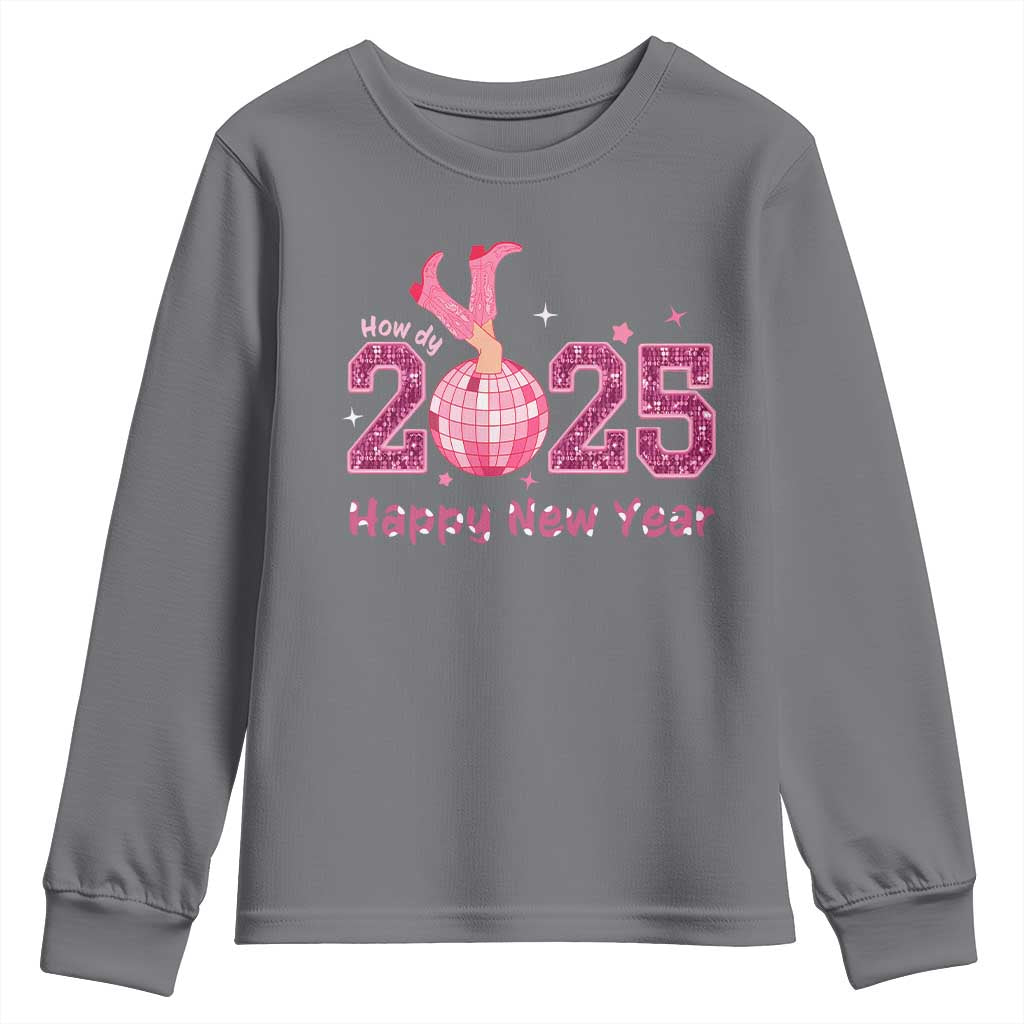 Funny Howdy 2025 Happy New Year Youth Sweatshirt Cowgirl New Year's Eve Party Disco Ball