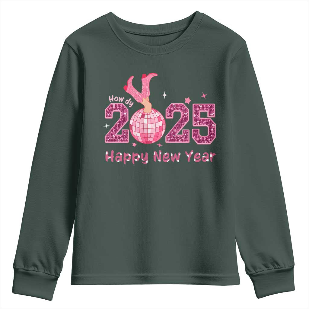 Funny Howdy 2025 Happy New Year Youth Sweatshirt Cowgirl New Year's Eve Party Disco Ball