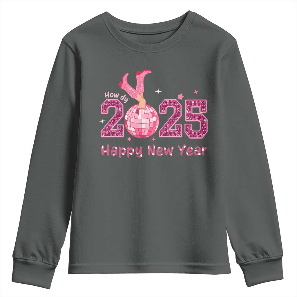 Funny Howdy 2025 Happy New Year Youth Sweatshirt Cowgirl New Year's Eve Party Disco Ball
