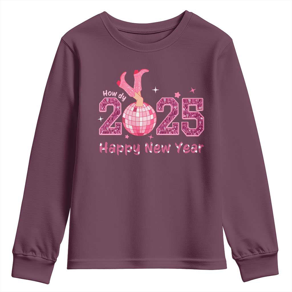 Funny Howdy 2025 Happy New Year Youth Sweatshirt Cowgirl New Year's Eve Party Disco Ball