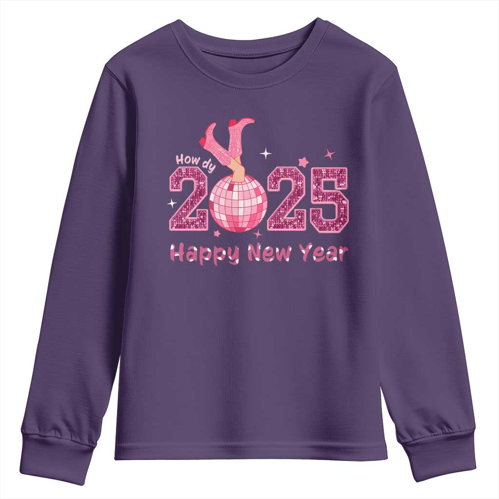 Funny Howdy 2025 Happy New Year Youth Sweatshirt Cowgirl New Year's Eve Party Disco Ball
