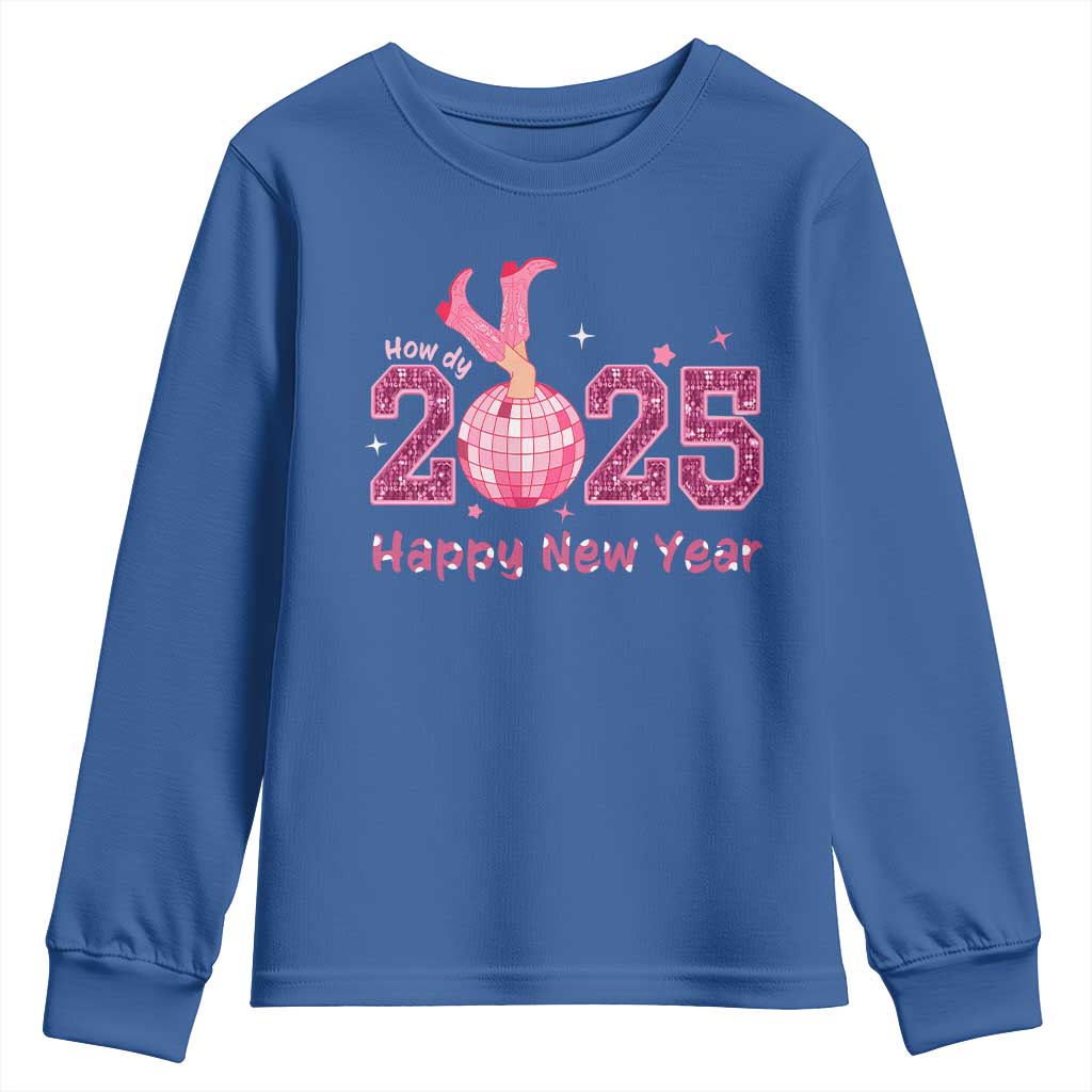 Funny Howdy 2025 Happy New Year Youth Sweatshirt Cowgirl New Year's Eve Party Disco Ball