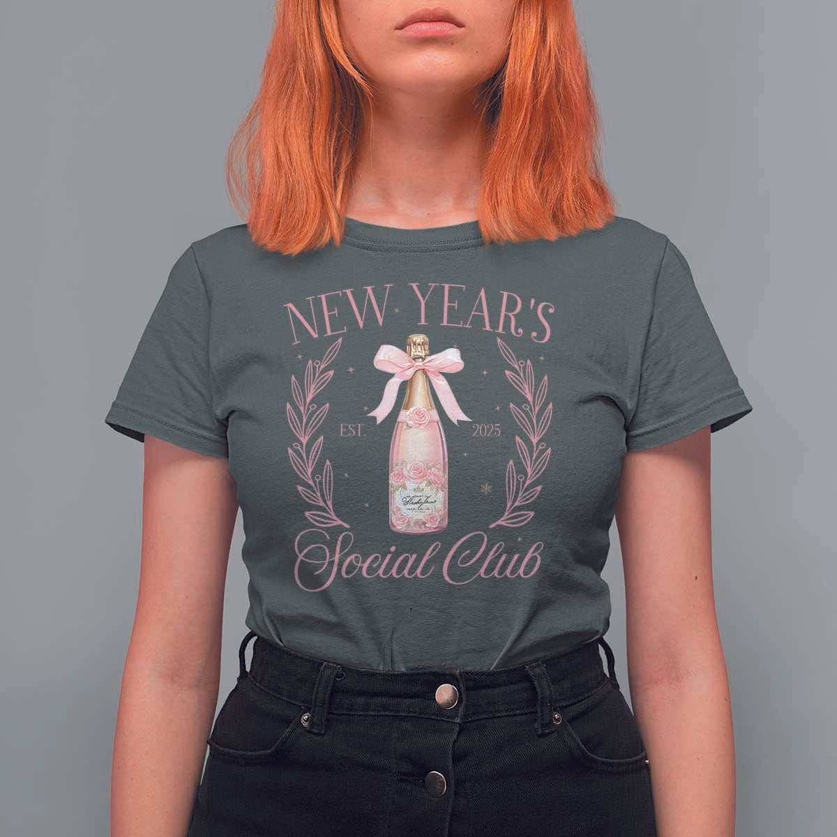 New Year's Social Club 2025 T Shirt For Women Coquette Champagne Bottles - Wonder Print Shop