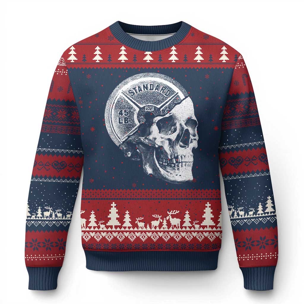 Skull 45 lbs Plate Weight Lifting Gym Workout Ugly Christmas Sweater - Wonder Print Shop