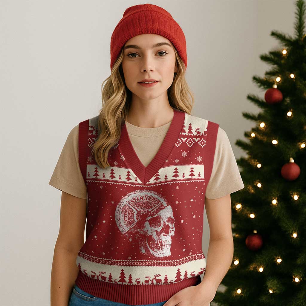 Skull 45 lbs Plate Weight Lifting Gym Workout V-Neck Knit Sweater Vest - Wonder Print Shop