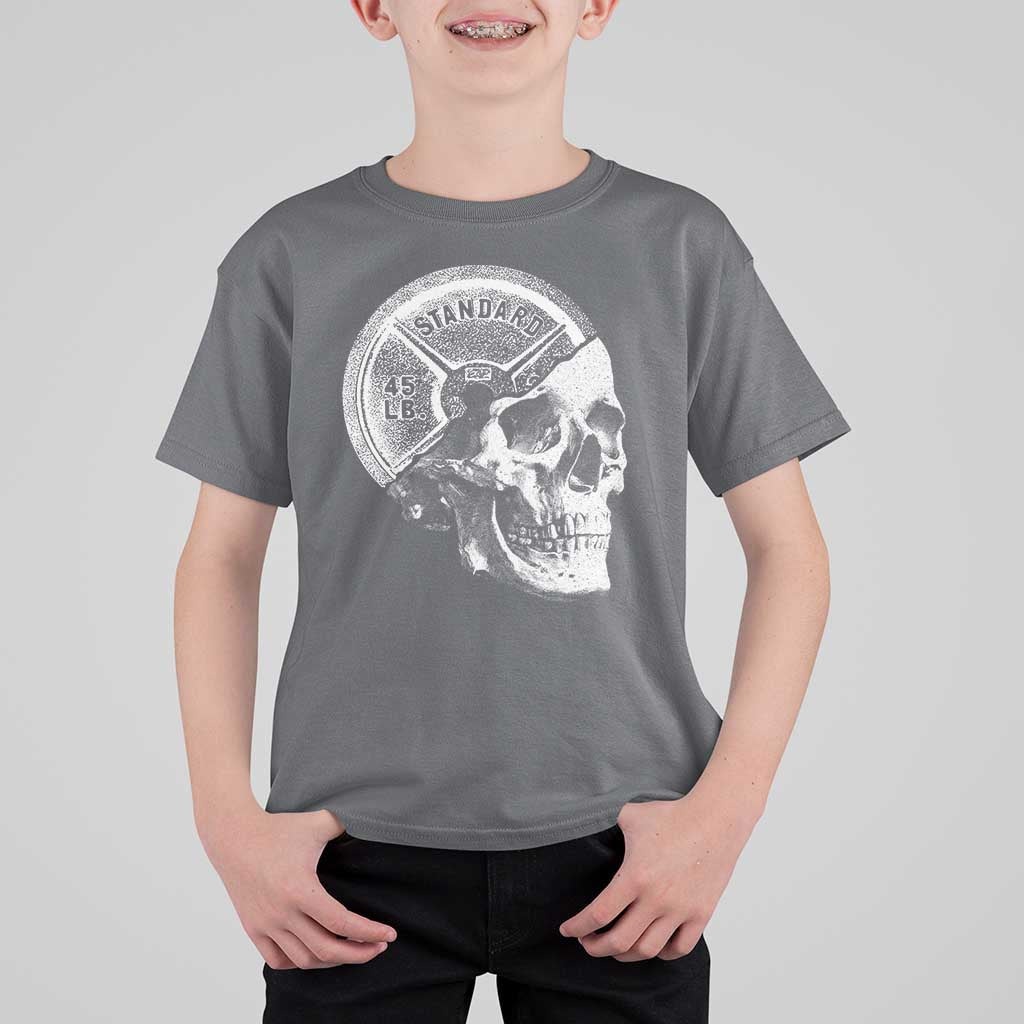 Skull 45 lbs Plate Weight Lifting Gym Workout T Shirt For Kid - Wonder Print Shop