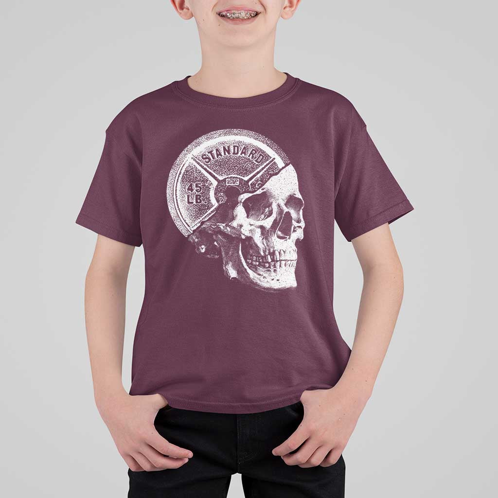 Skull 45 lbs Plate Weight Lifting Gym Workout T Shirt For Kid - Wonder Print Shop