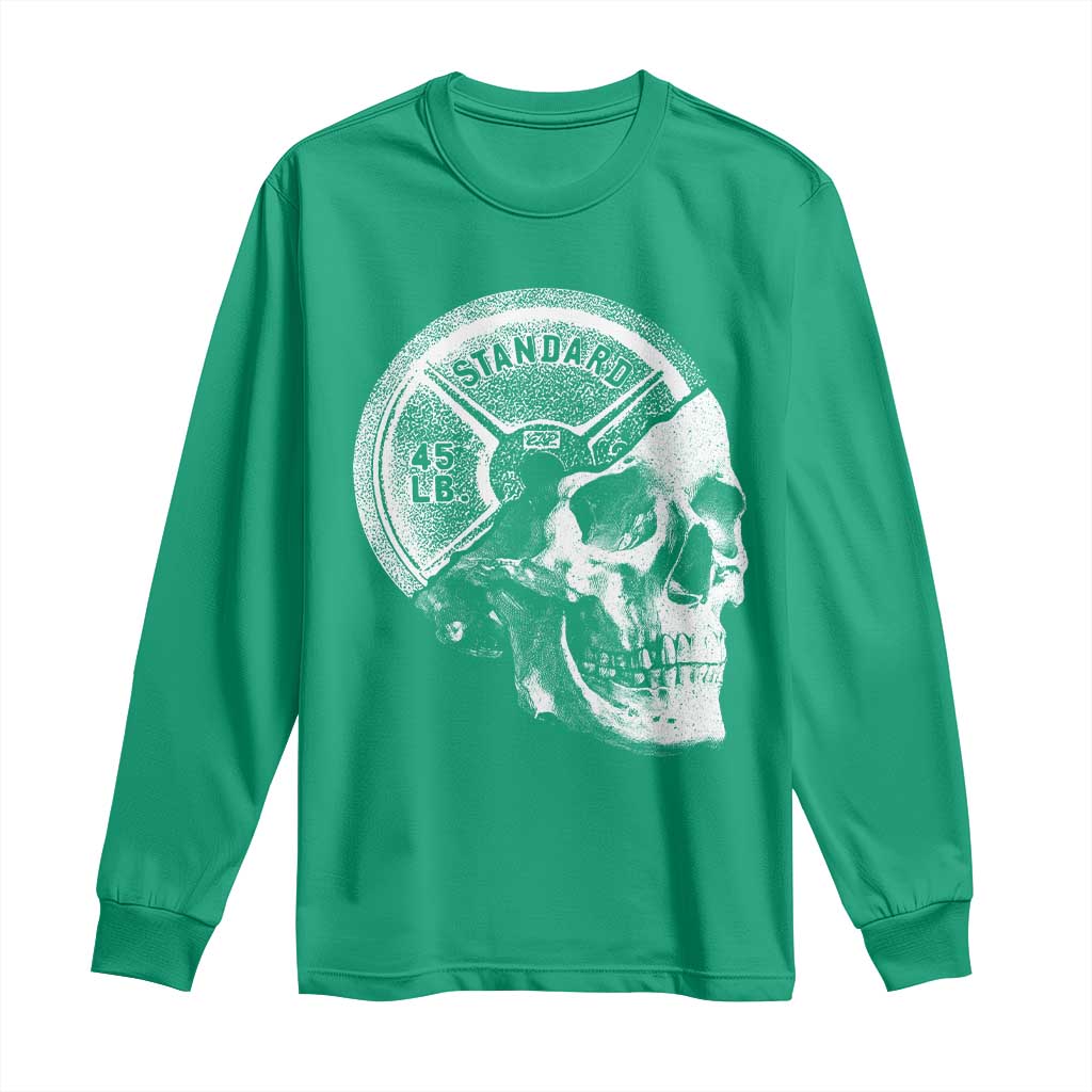 Skull 45 lbs Plate Weight Lifting Gym Workout Long Sleeve Shirt - Wonder Print Shop