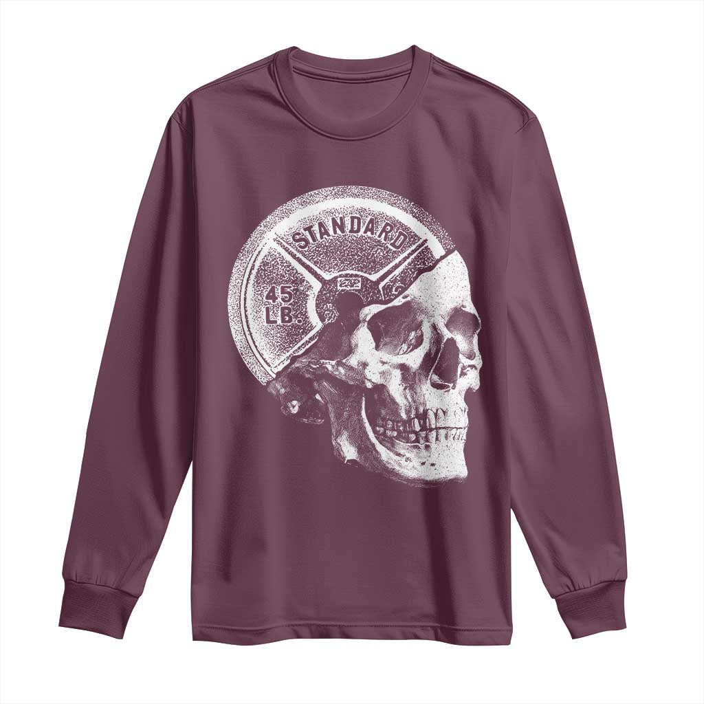 Skull 45 lbs Plate Weight Lifting Gym Workout Long Sleeve Shirt - Wonder Print Shop