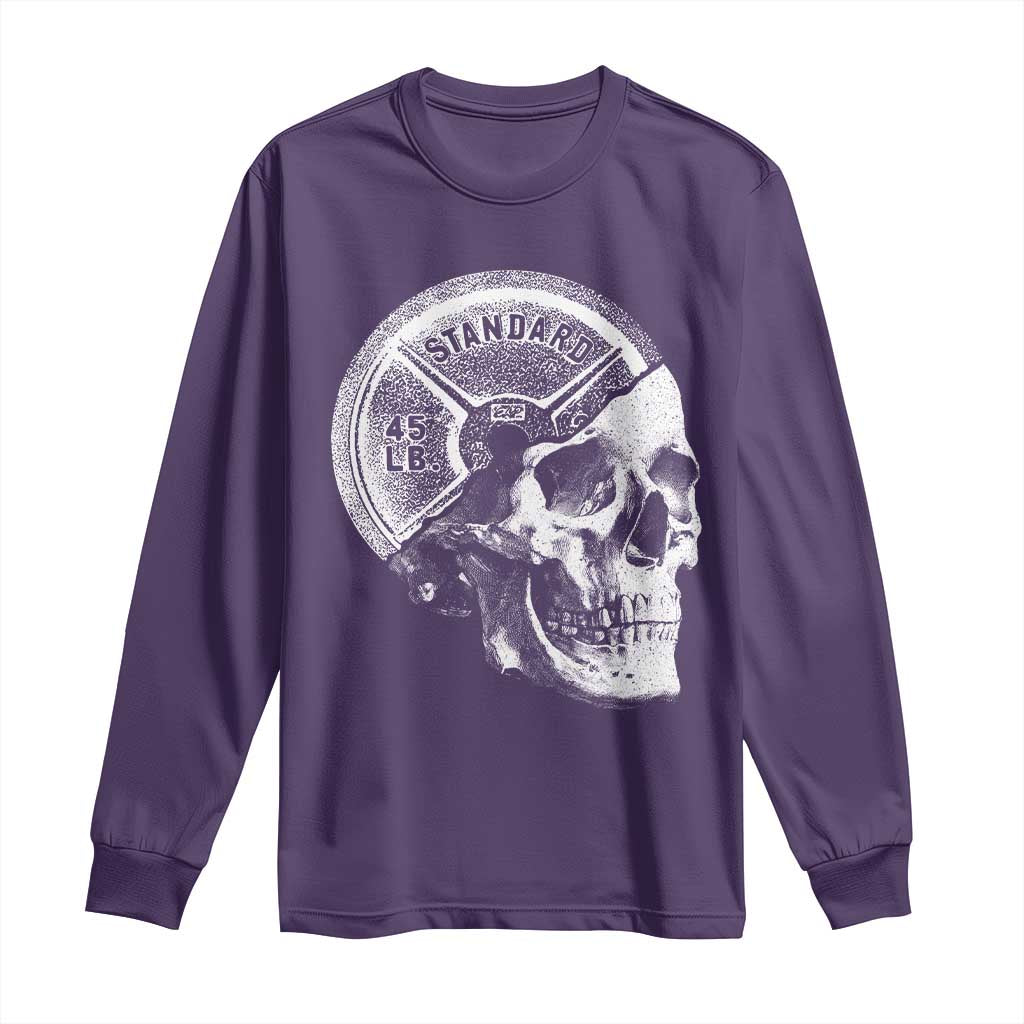 Skull 45 lbs Plate Weight Lifting Gym Workout Long Sleeve Shirt - Wonder Print Shop
