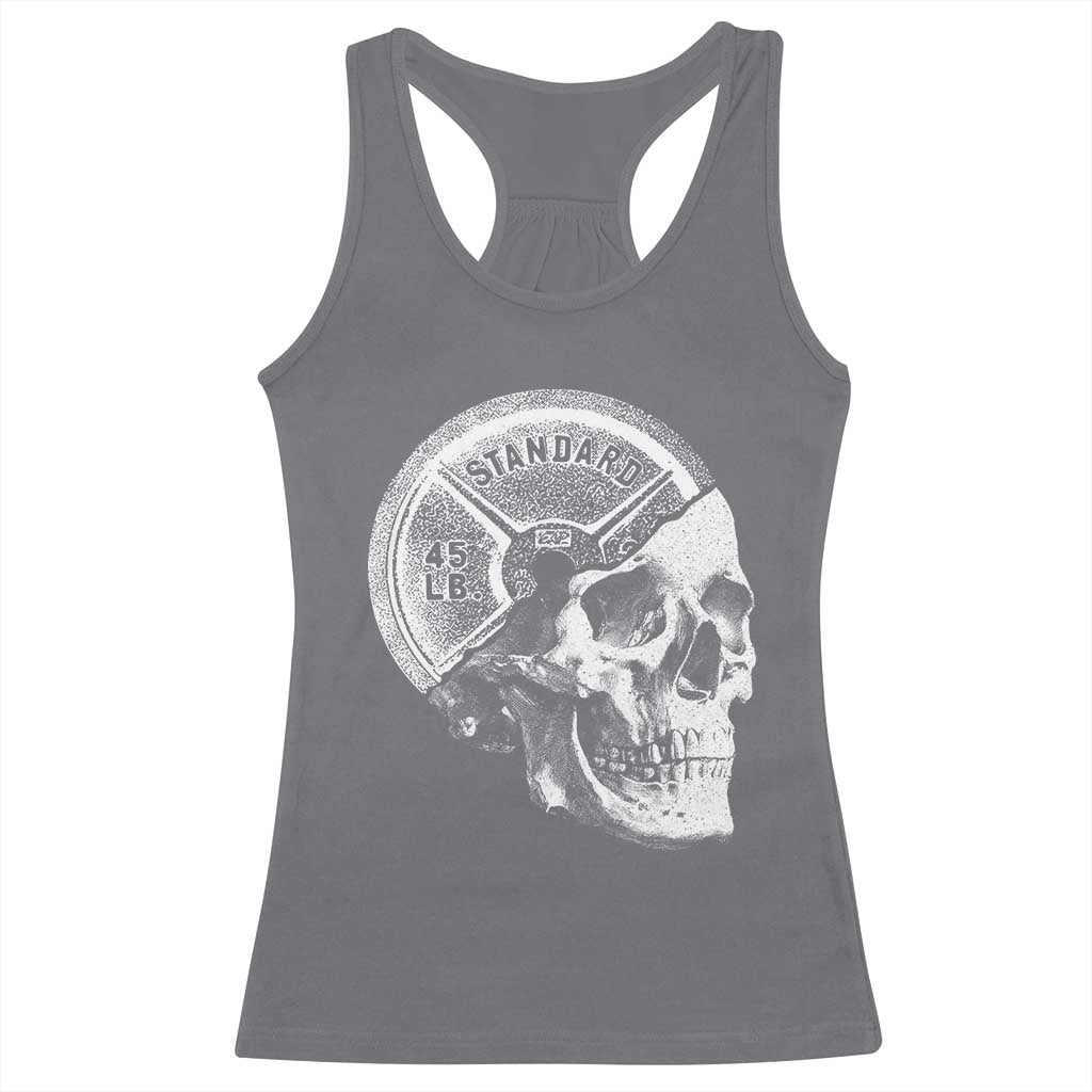 Skull 45 lbs Plate Weight Lifting Gym Workout Racerback Tank Top - Wonder Print Shop