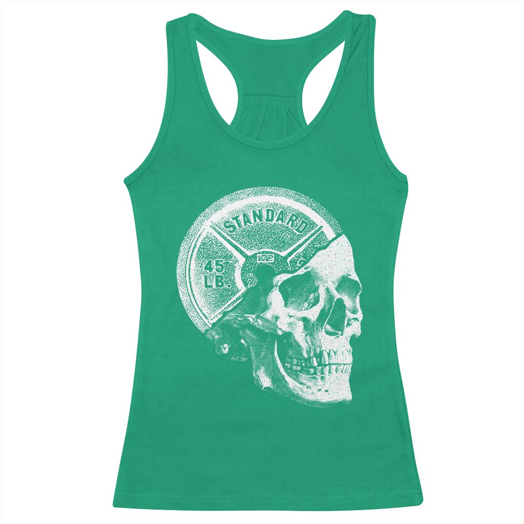 Skull 45 lbs Plate Weight Lifting Gym Workout Racerback Tank Top - Wonder Print Shop