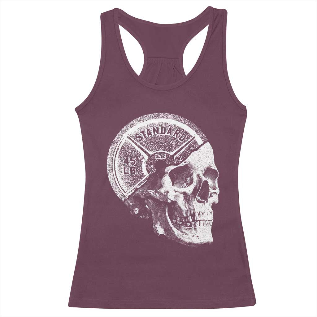 Skull 45 lbs Plate Weight Lifting Gym Workout Racerback Tank Top - Wonder Print Shop