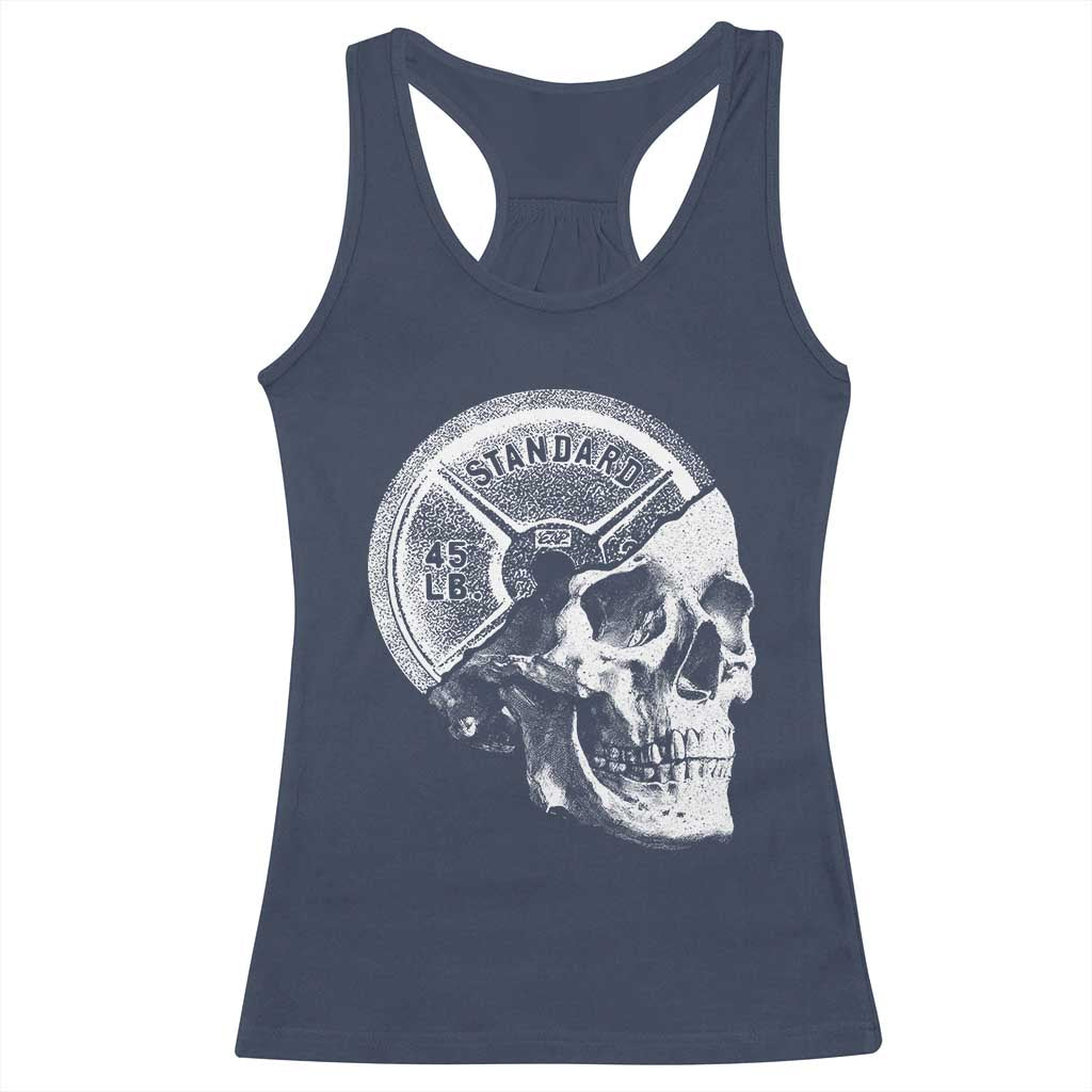 Skull 45 lbs Plate Weight Lifting Gym Workout Racerback Tank Top - Wonder Print Shop