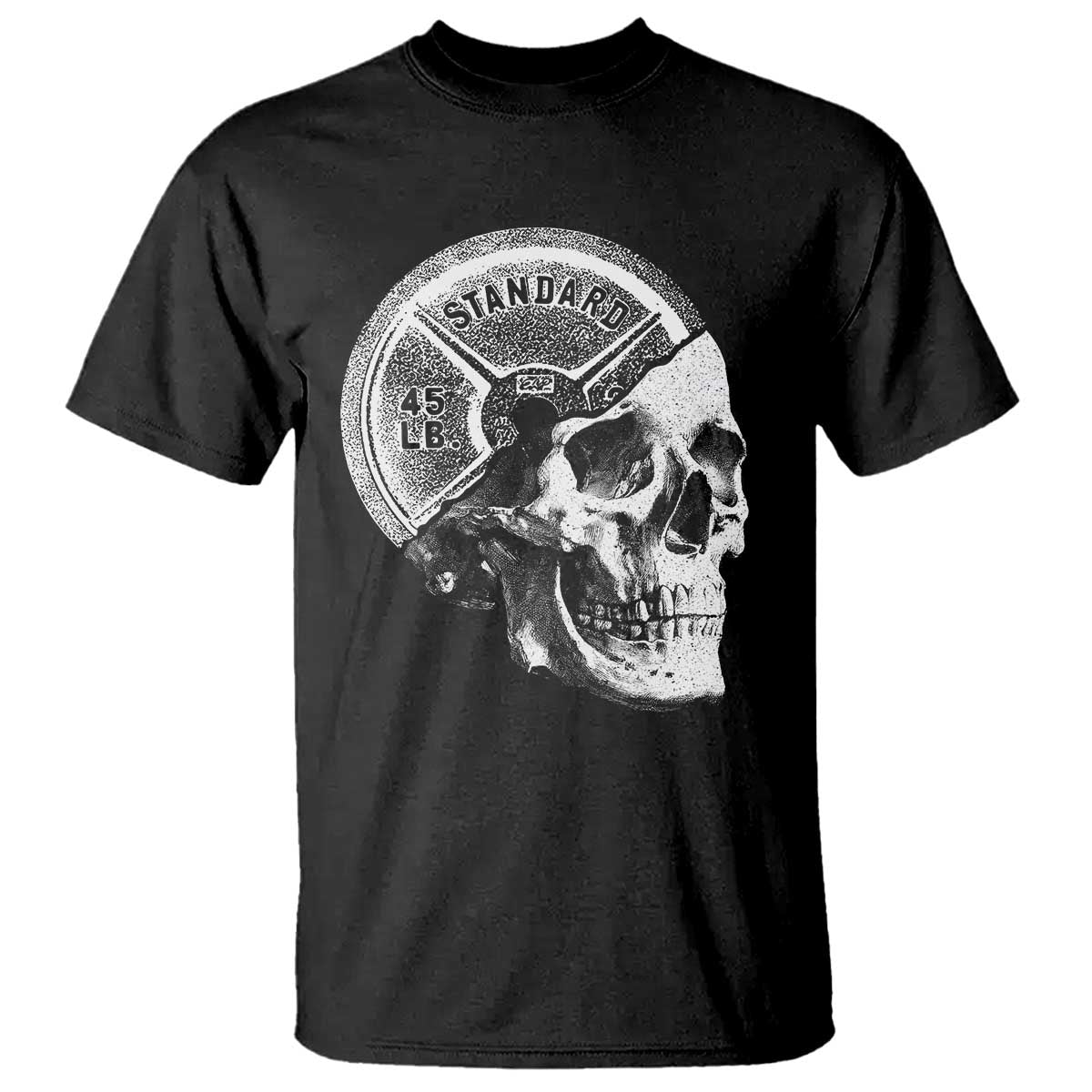 Skull 45 lbs Plate Weight Lifting Gym Workout T Shirt - Wonder Print Shop