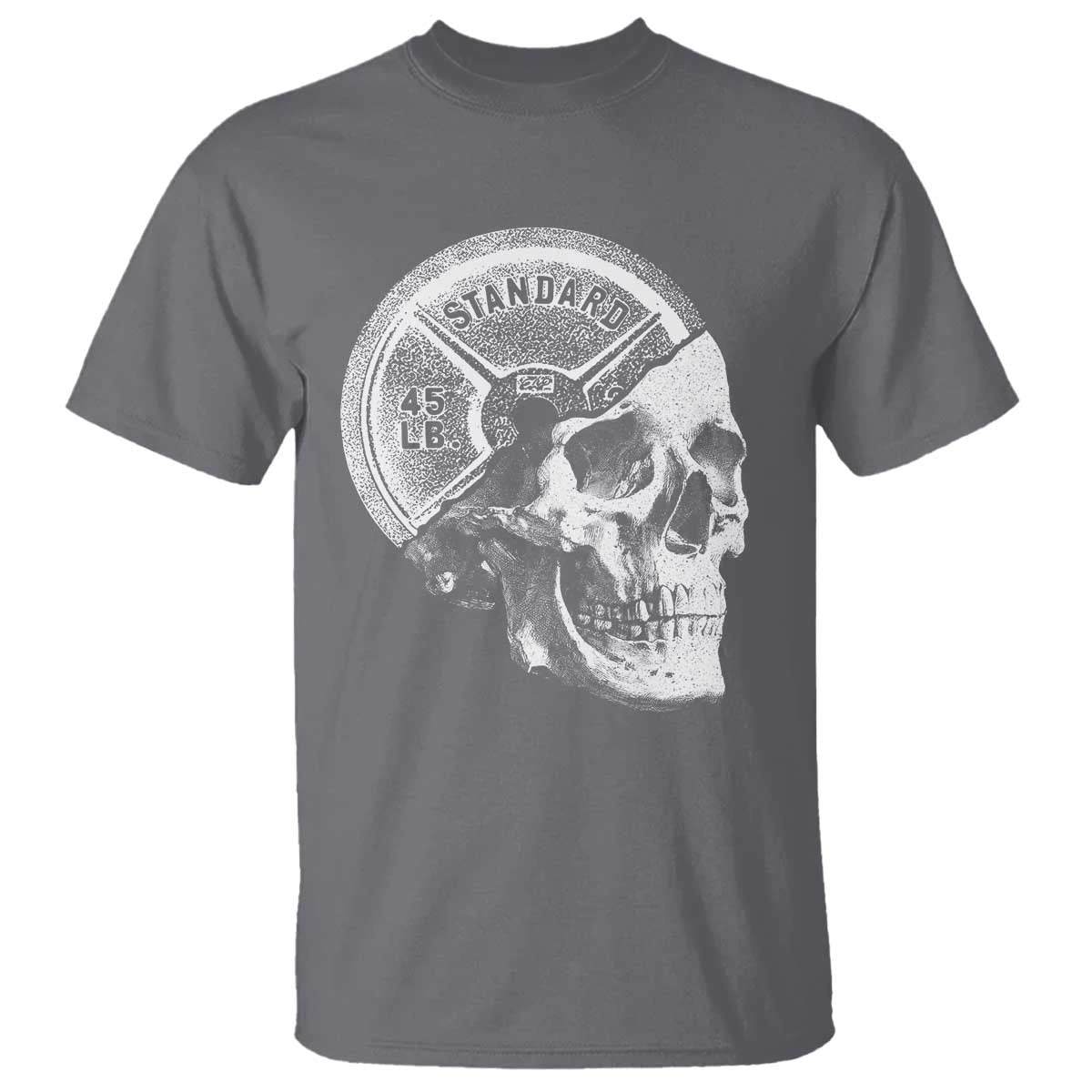 Skull 45 lbs Plate Weight Lifting Gym Workout T Shirt - Wonder Print Shop