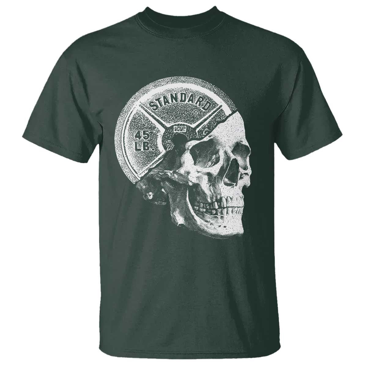 Skull 45 lbs Plate Weight Lifting Gym Workout T Shirt - Wonder Print Shop