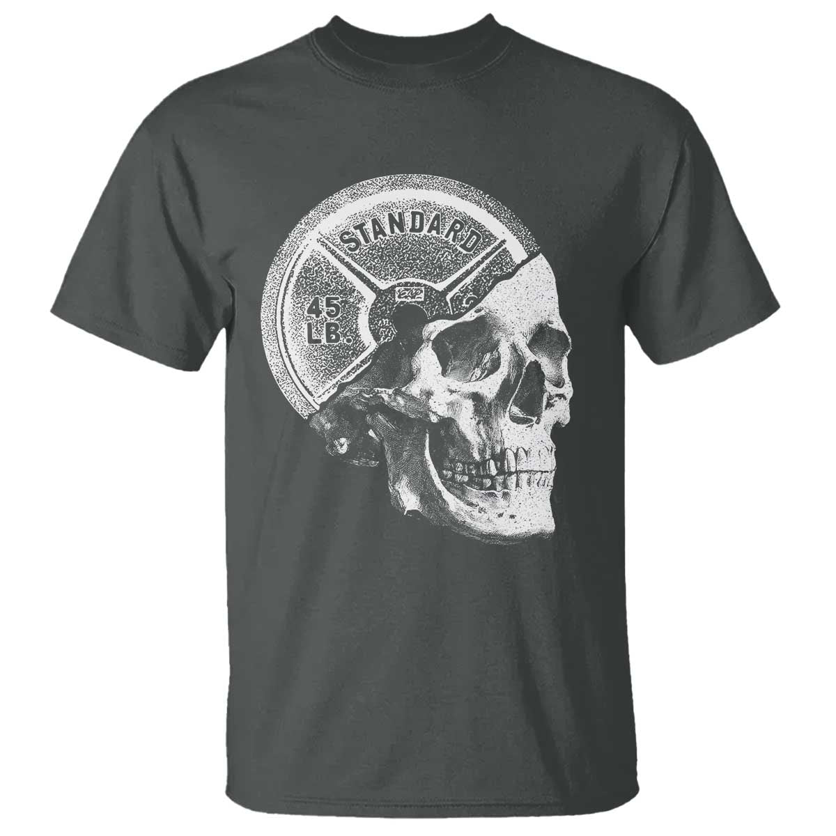 Skull 45 lbs Plate Weight Lifting Gym Workout T Shirt - Wonder Print Shop