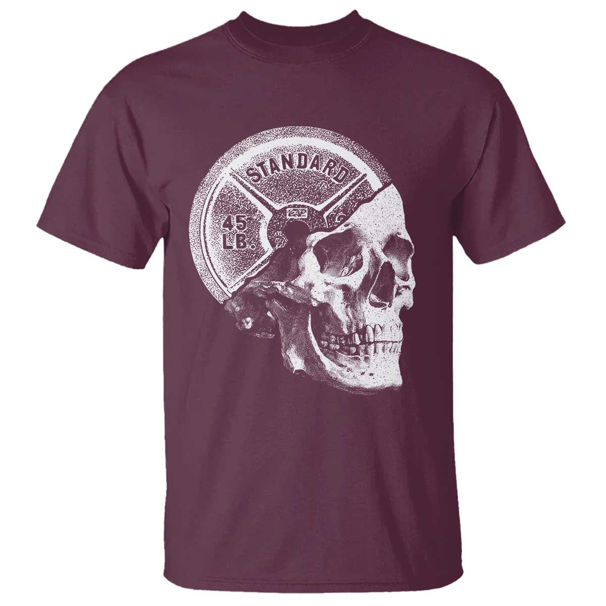 Skull 45 lbs Plate Weight Lifting Gym Workout T Shirt - Wonder Print Shop