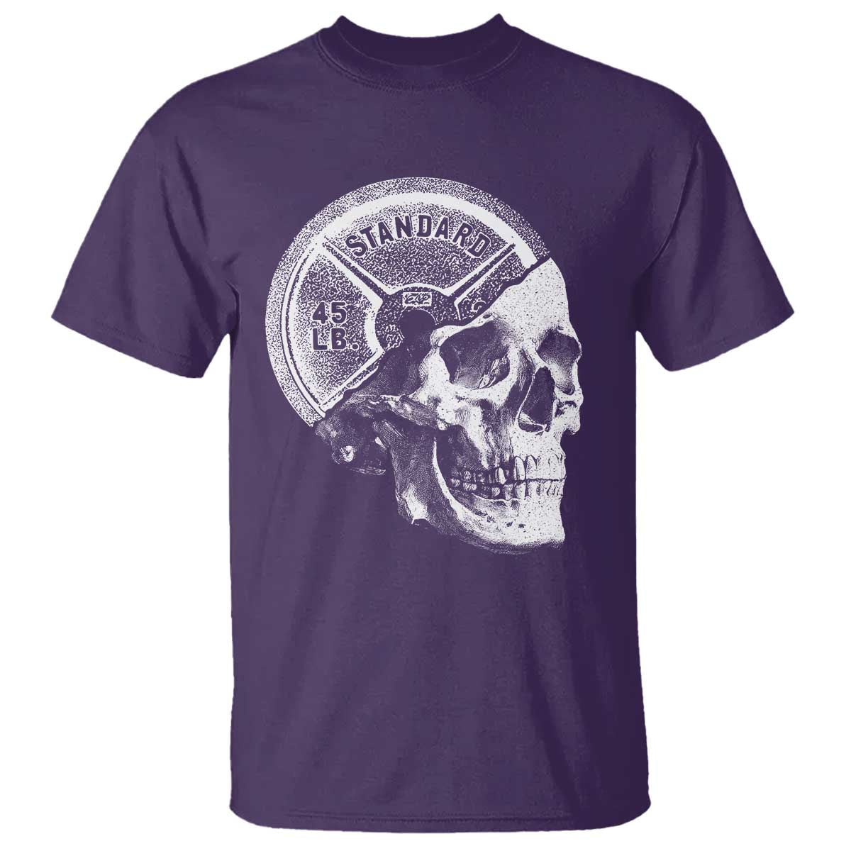 Skull 45 lbs Plate Weight Lifting Gym Workout T Shirt - Wonder Print Shop