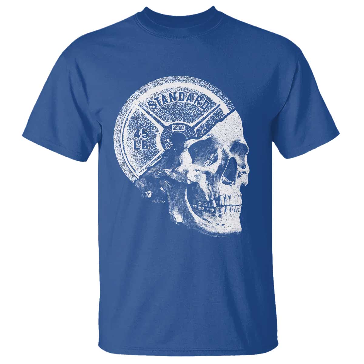 Skull 45 lbs Plate Weight Lifting Gym Workout T Shirt - Wonder Print Shop
