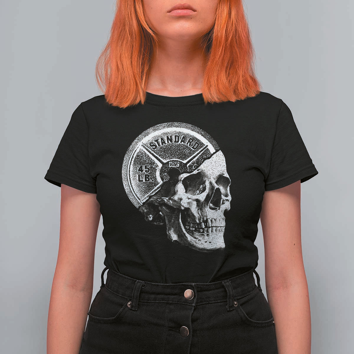 Skull 45 lbs Plate Weight Lifting Gym Workout T Shirt For Women - Wonder Print Shop