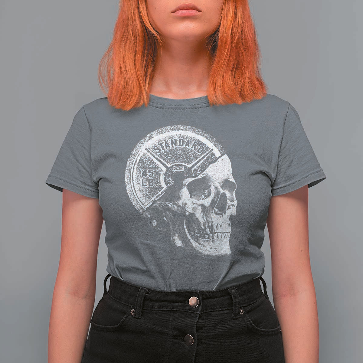 Skull 45 lbs Plate Weight Lifting Gym Workout T Shirt For Women - Wonder Print Shop