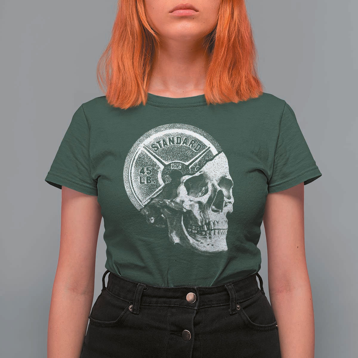 Skull 45 lbs Plate Weight Lifting Gym Workout T Shirt For Women - Wonder Print Shop