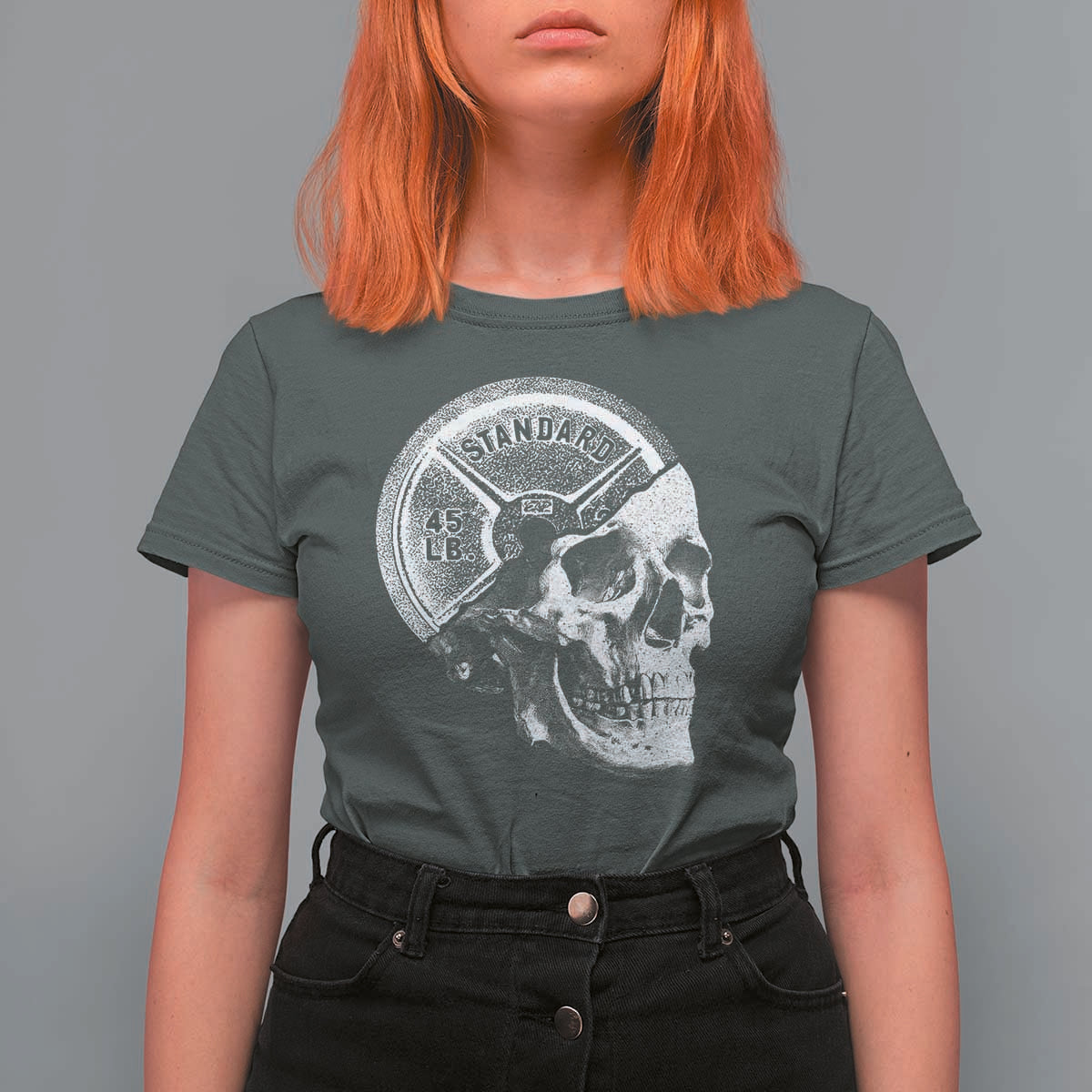 Skull 45 lbs Plate Weight Lifting Gym Workout T Shirt For Women - Wonder Print Shop