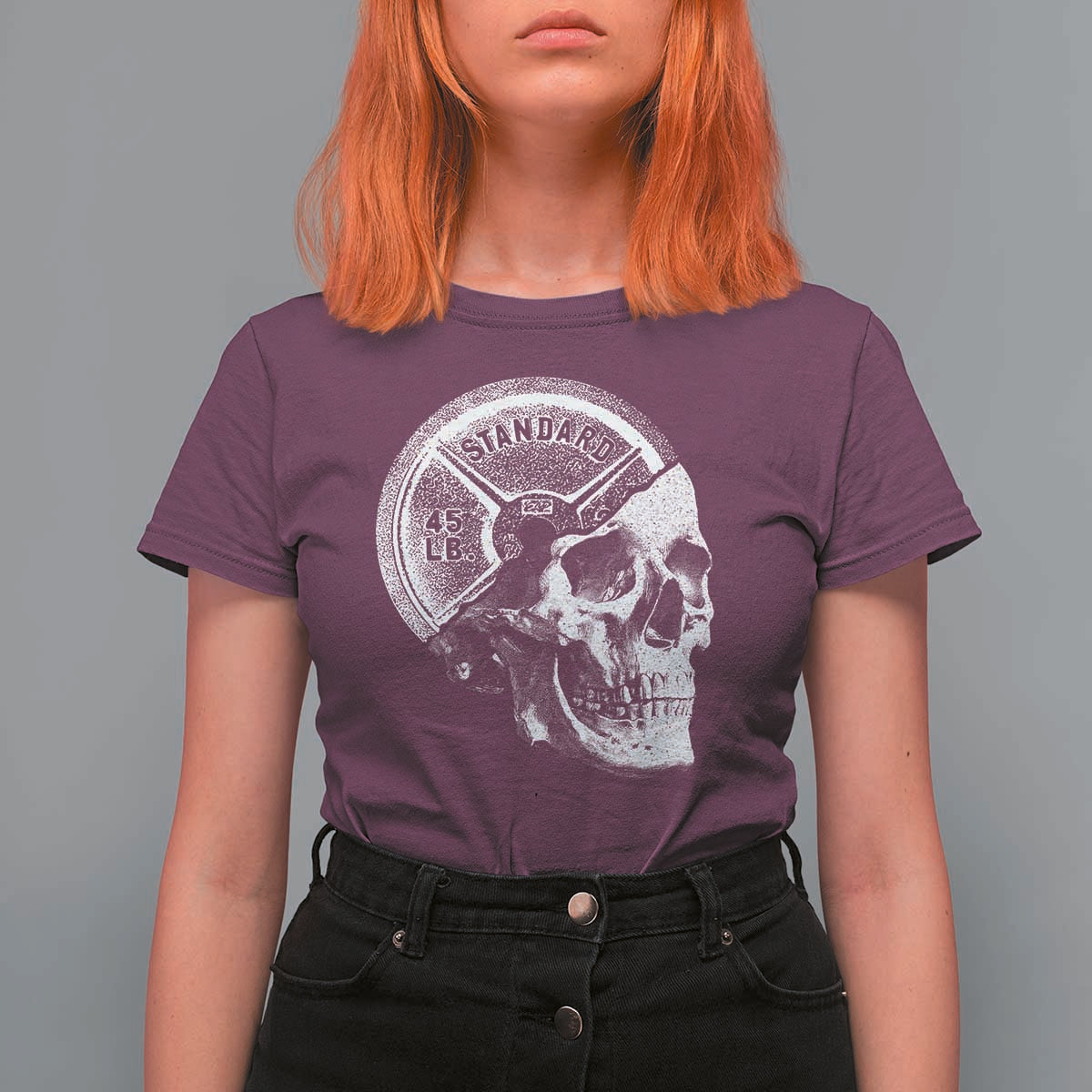 Skull 45 lbs Plate Weight Lifting Gym Workout T Shirt For Women - Wonder Print Shop