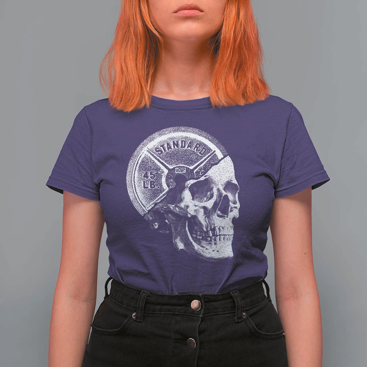 Skull 45 lbs Plate Weight Lifting Gym Workout T Shirt For Women - Wonder Print Shop