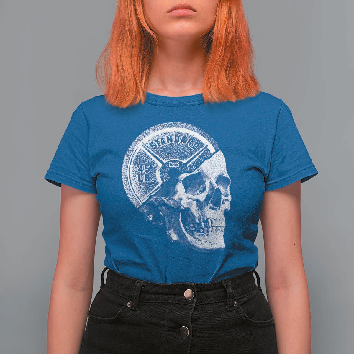 Skull 45 lbs Plate Weight Lifting Gym Workout T Shirt For Women - Wonder Print Shop