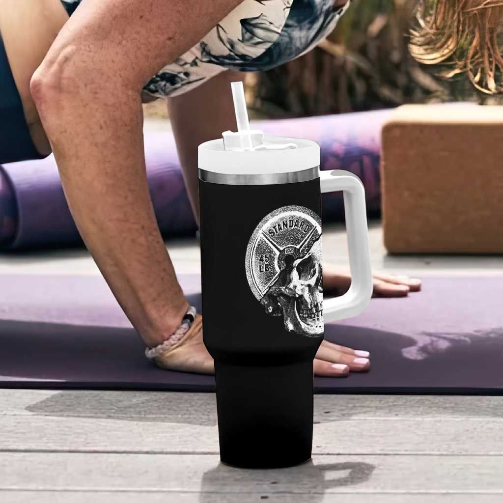 Skull 45 lbs Plate Weight Lifting Gym Workout Tumbler With Handle - Wonder Print Shop
