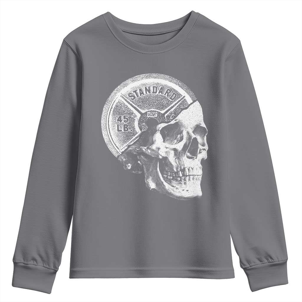 Skull 45 lbs Plate Weight Lifting Gym Workout Youth Sweatshirt - Wonder Print Shop