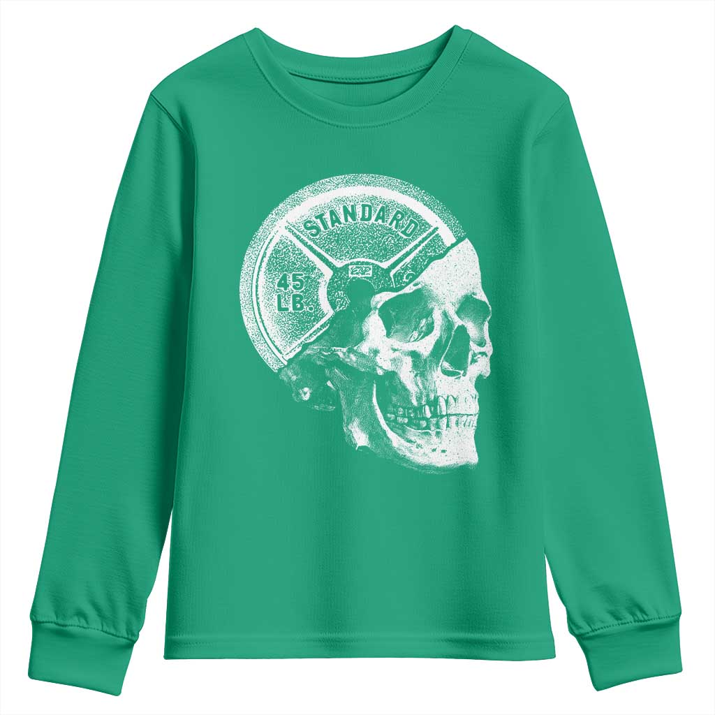 Skull 45 lbs Plate Weight Lifting Gym Workout Youth Sweatshirt - Wonder Print Shop