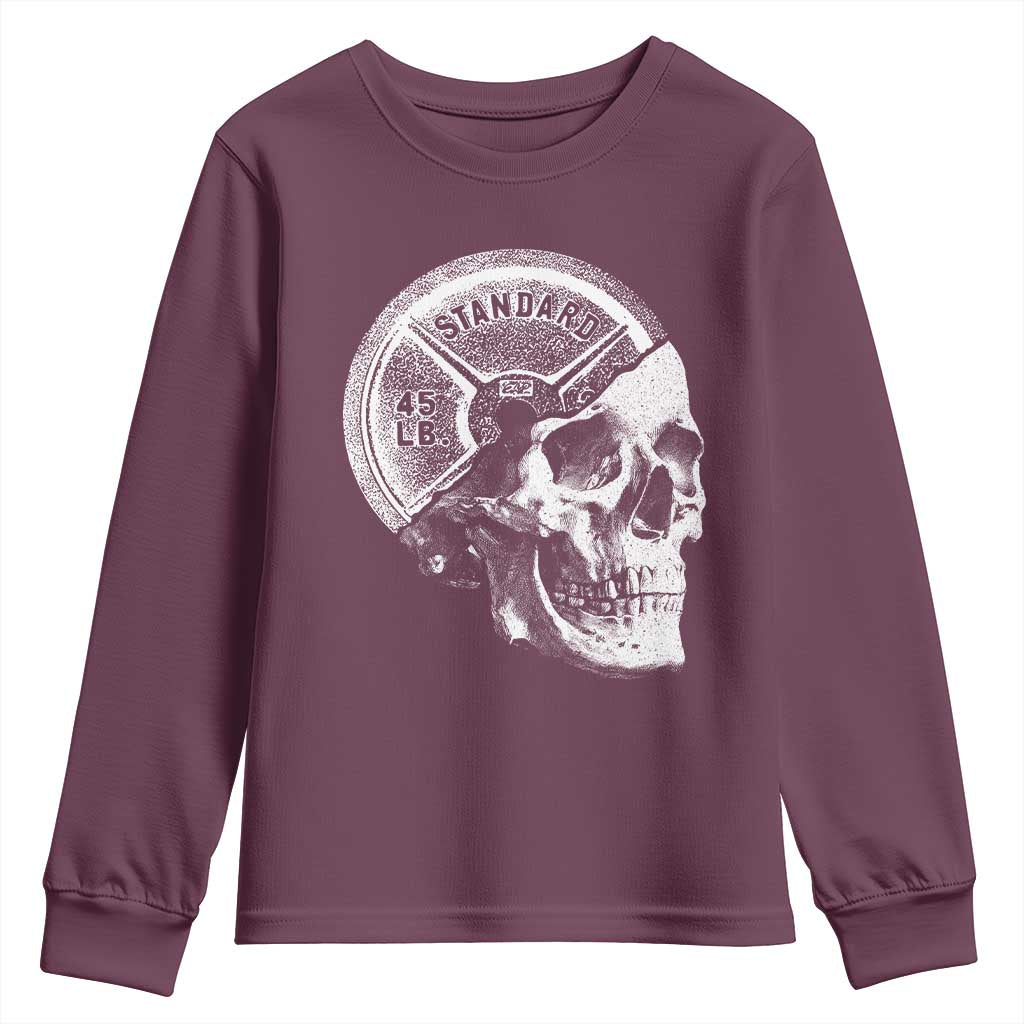 Skull 45 lbs Plate Weight Lifting Gym Workout Youth Sweatshirt - Wonder Print Shop