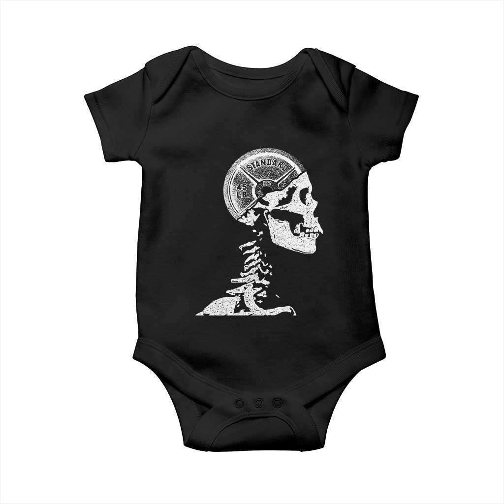 Funny Skeleton 45 lbs Plate Weight Lifting Gym Working Out Baby Onesie - Wonder Print Shop