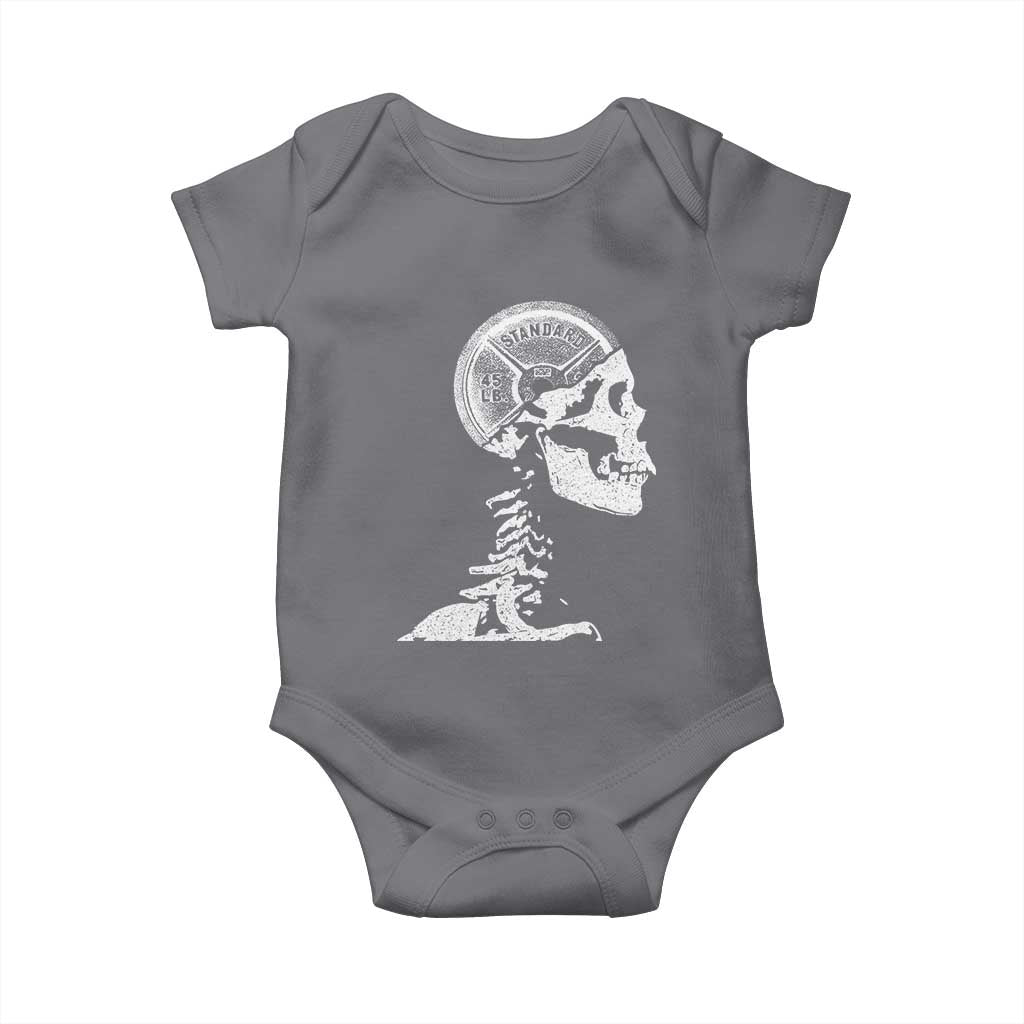 Funny Skeleton 45 lbs Plate Weight Lifting Gym Working Out Baby Onesie - Wonder Print Shop