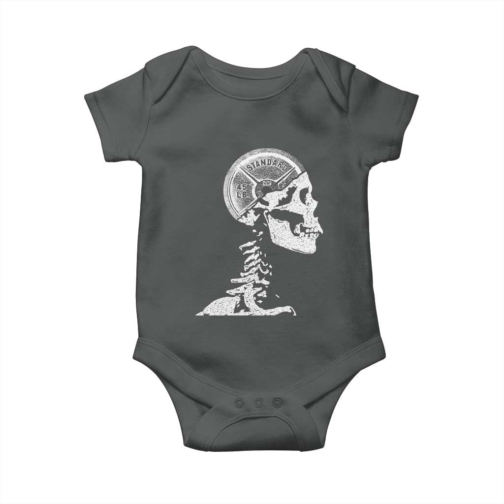 Funny Skeleton 45 lbs Plate Weight Lifting Gym Working Out Baby Onesie - Wonder Print Shop