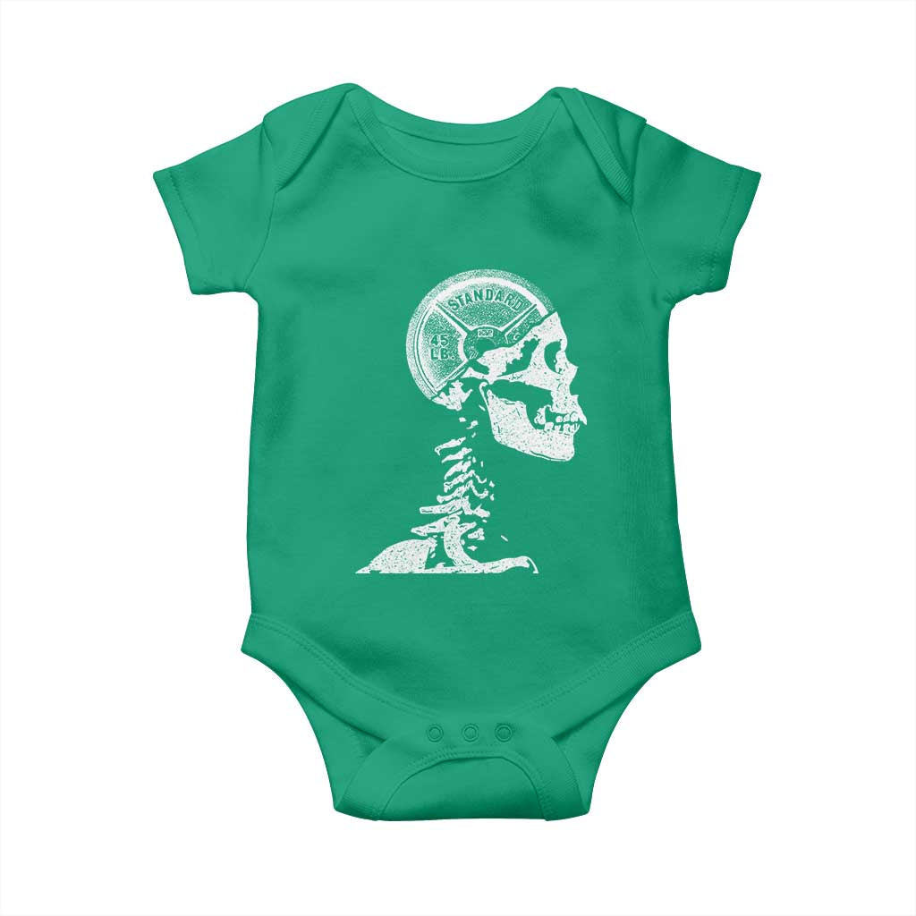 Funny Skeleton 45 lbs Plate Weight Lifting Gym Working Out Baby Onesie - Wonder Print Shop