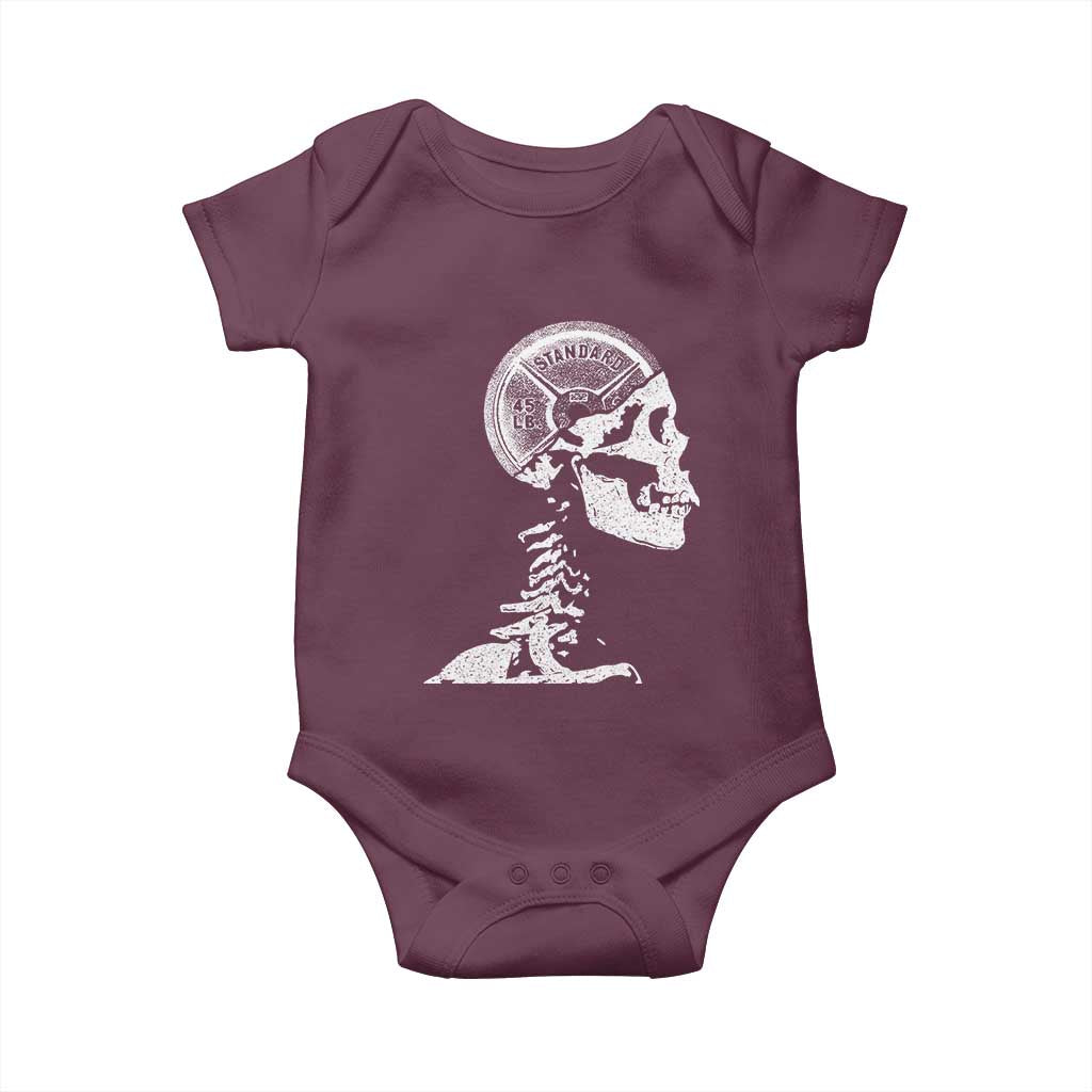 Funny Skeleton 45 lbs Plate Weight Lifting Gym Working Out Baby Onesie - Wonder Print Shop