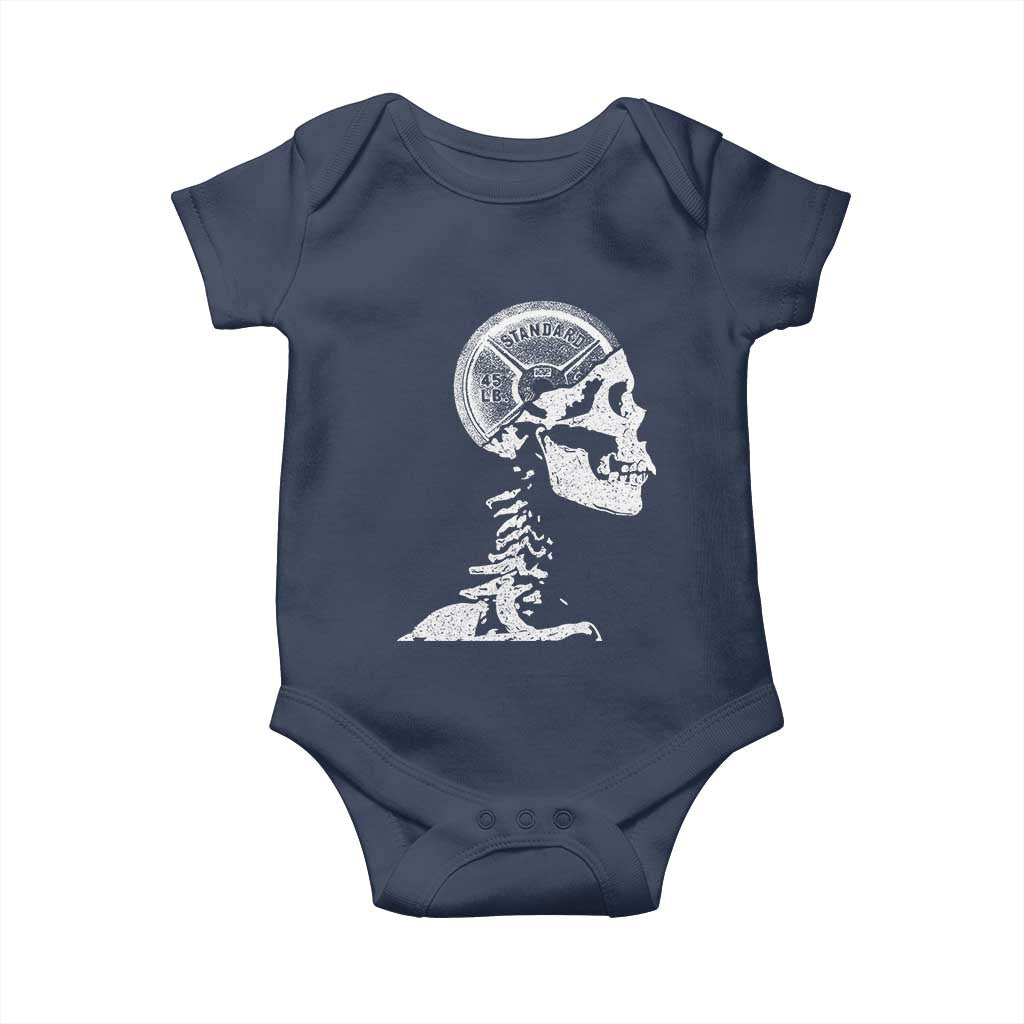 Funny Skeleton 45 lbs Plate Weight Lifting Gym Working Out Baby Onesie - Wonder Print Shop