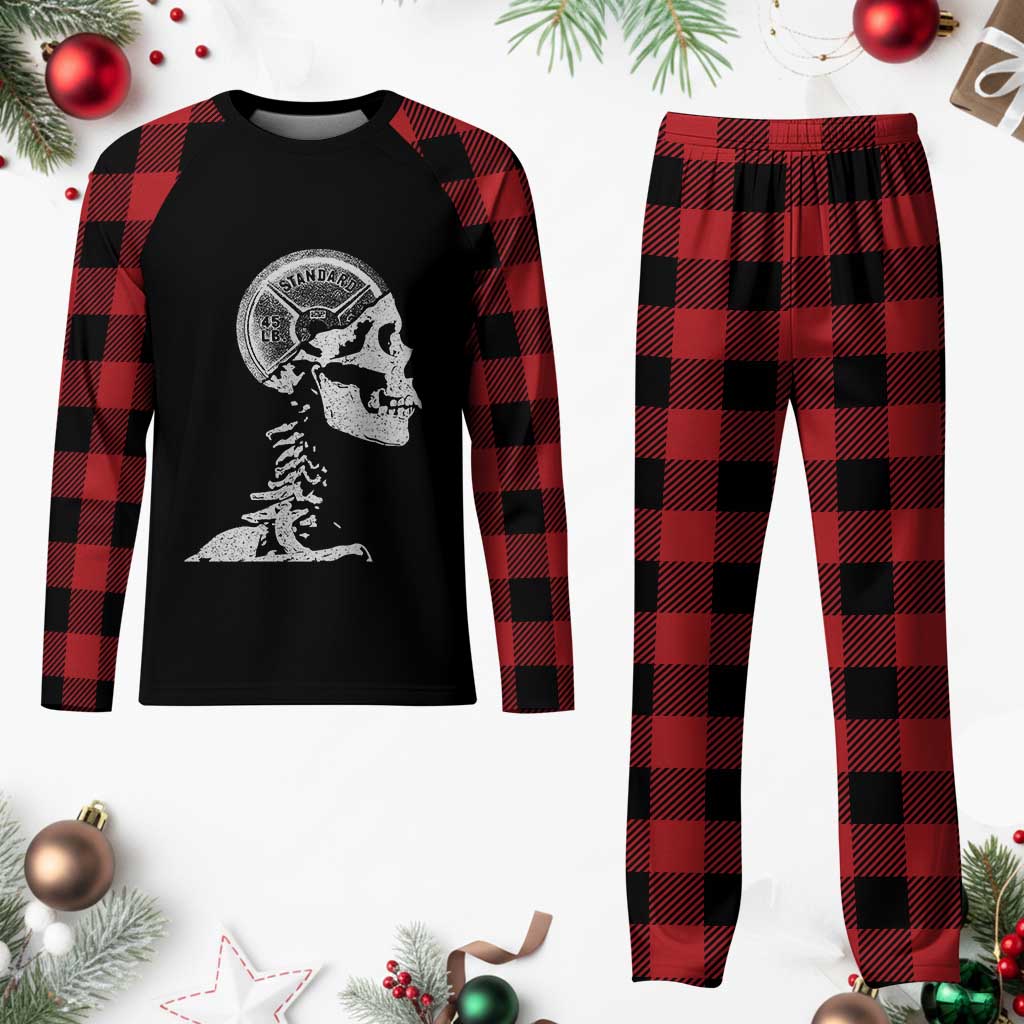 Funny Skeleton 45 lbs Plate Weight Lifting Gym Working Out Plaid Pajama Set - Wonder Print Shop
