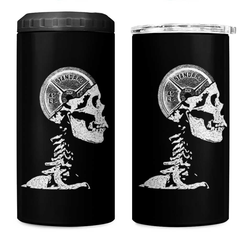Funny Skeleton 45 lbs Plate Weight Lifting Gym Working Out 4 in 1 Can Cooler Tumbler - Wonder Print Shop