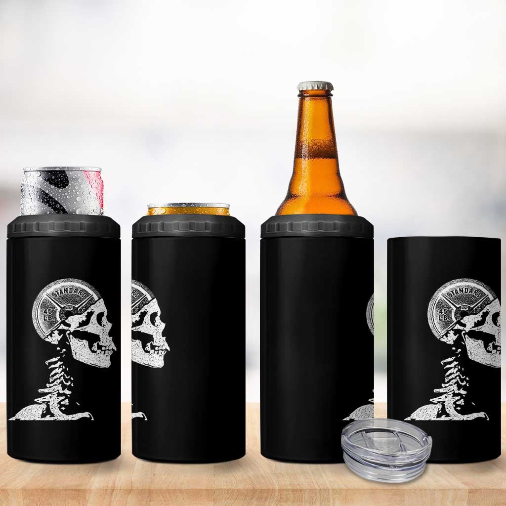 Funny Skeleton 45 lbs Plate Weight Lifting Gym Working Out 4 in 1 Can Cooler Tumbler - Wonder Print Shop